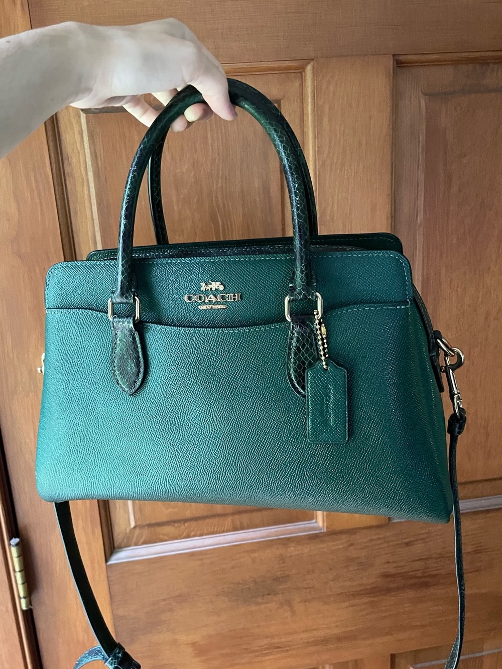 🐍Coach Darcie Carryall Bag in Dark Pine green with snake-embossed leather CM083🐍
